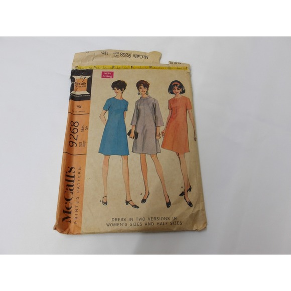 McCall's 9268 Vintage Dress Sewing Pattern Mod A-Line Shift / #6357 - Picture 1 of 2